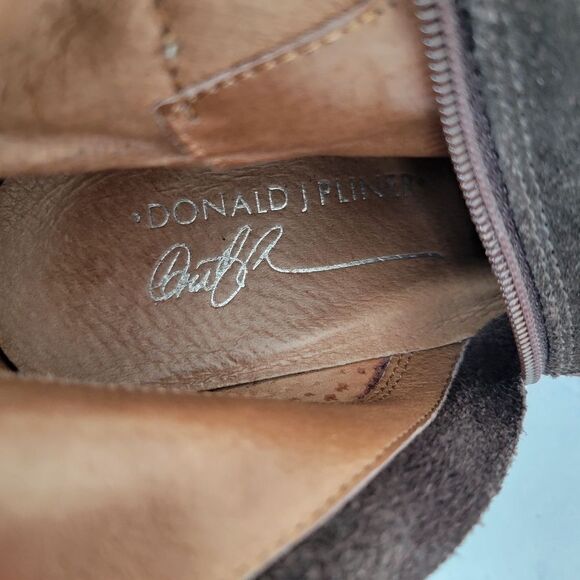 Donald J Pliner Dorria Brown Suede Silver Buckles Mid Calf Block Heel Boots - Picture 2 of 15